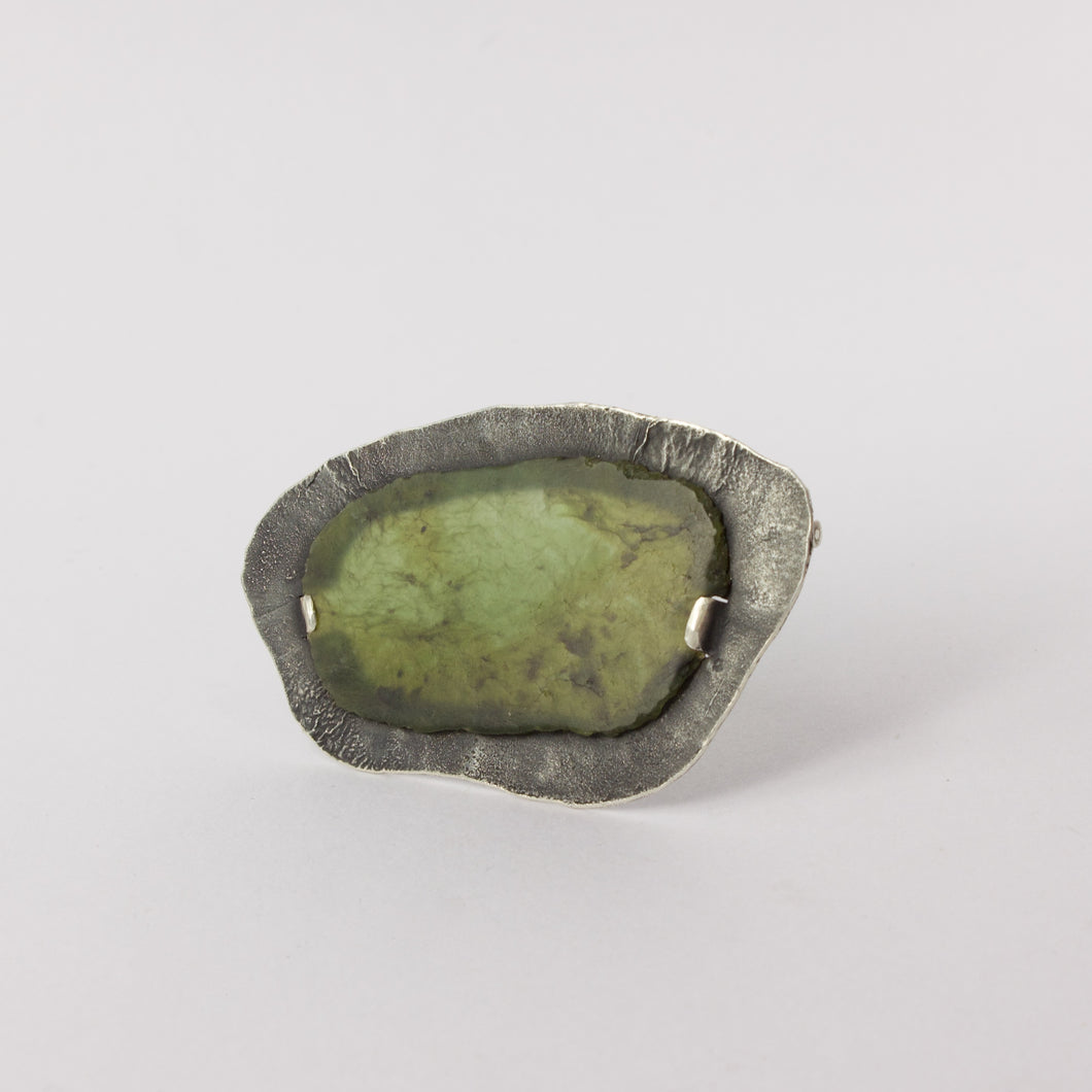 JMR257: Oxidised sterling silver and pounamu brooch