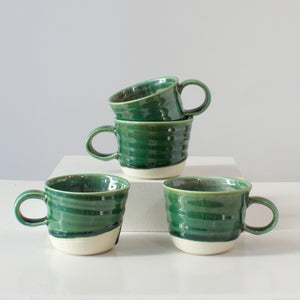 HP Mugs: White clay with green glaze