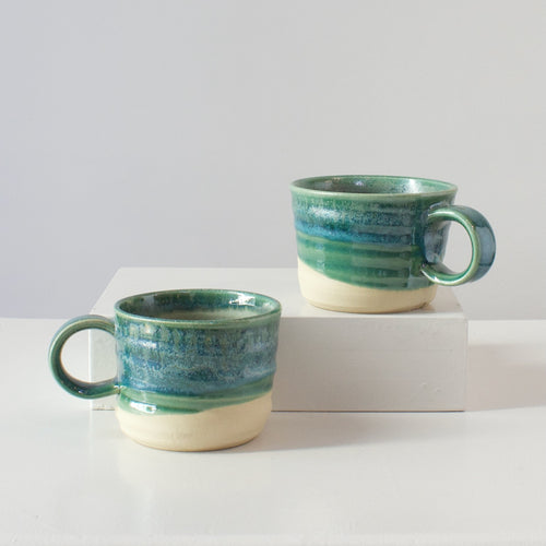 HP Mugs: white clay with sea foam green glaze